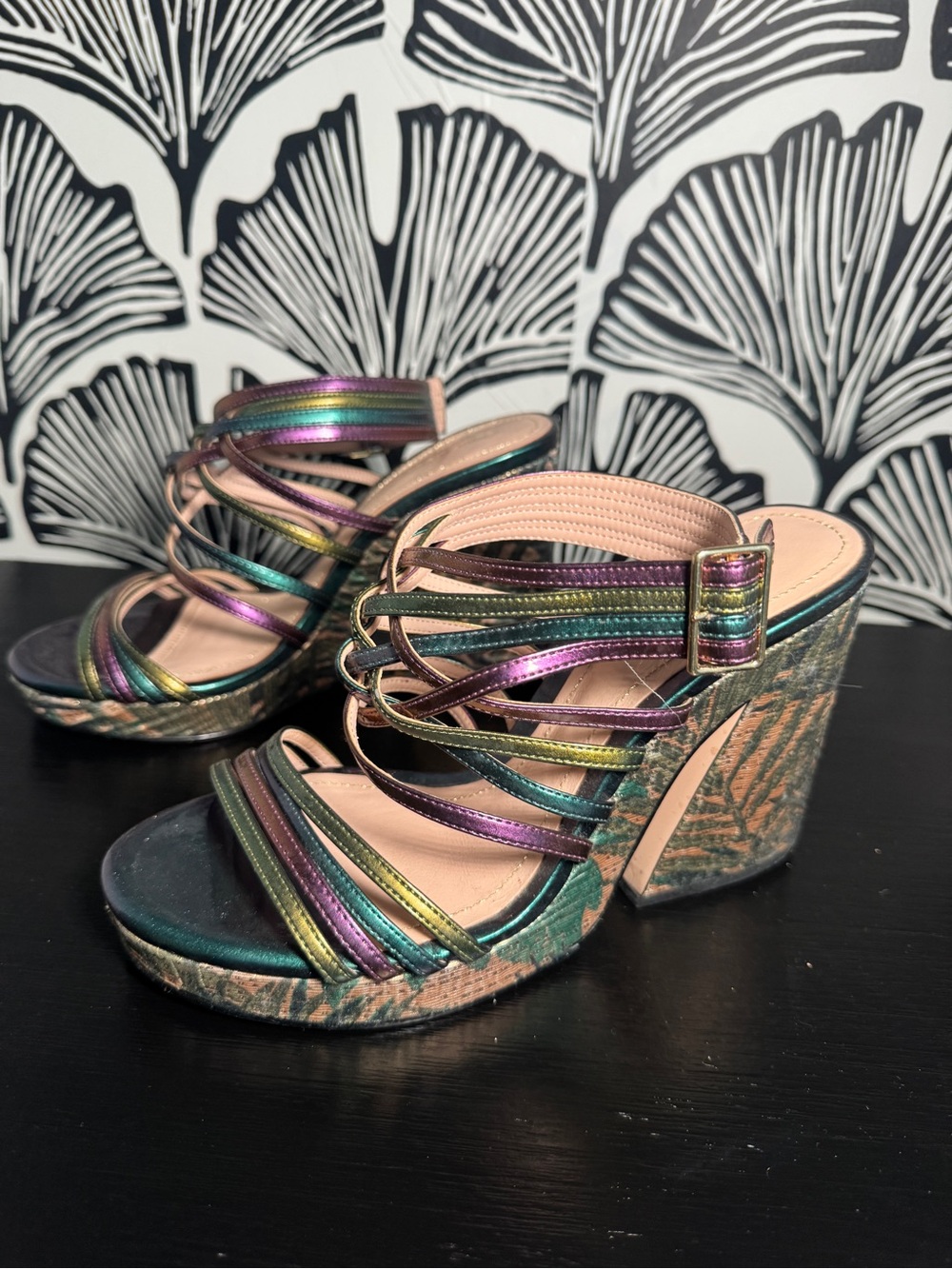 Zara Teal Metallic Multi-Strap Heeled Sandals